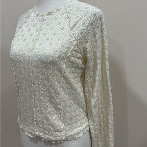 Atelier Kirious Stretch Lace Blouse With Lining, Ivory Color‎  Crop Top Size L